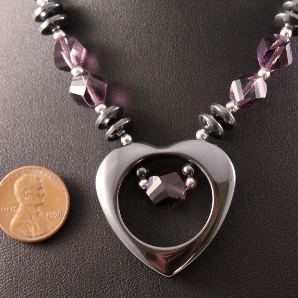 Ironstone Open Heart and Purple Gemstone Necklace - Picture 5 of 7